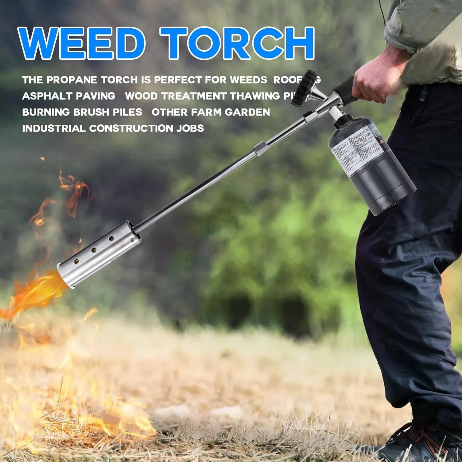 Weed Killer Butane Gas Torch Grass Shrub Garden Fire Burner Extendible Handle for Grass Removing